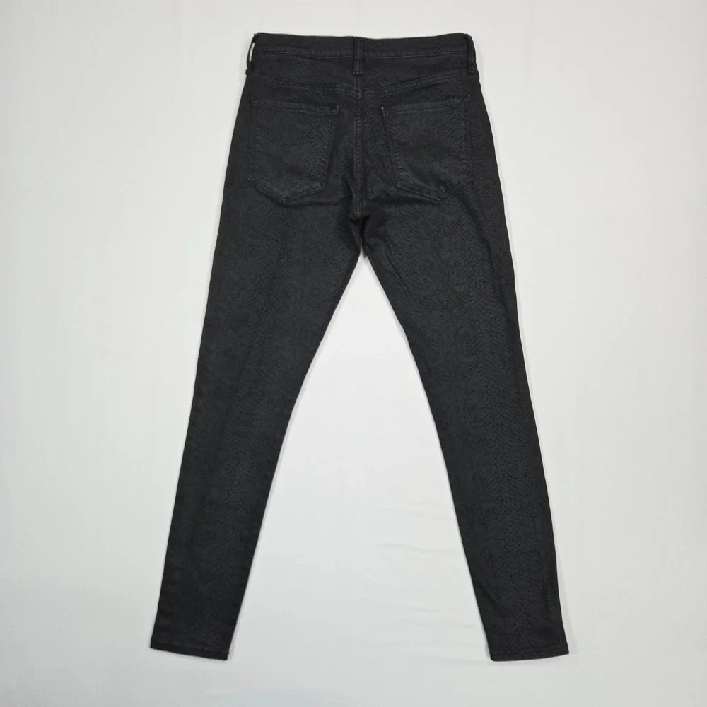 Banana Republic Premium Denim Womens 27L Mid-Rise Skinny Jeans Black Snake Print